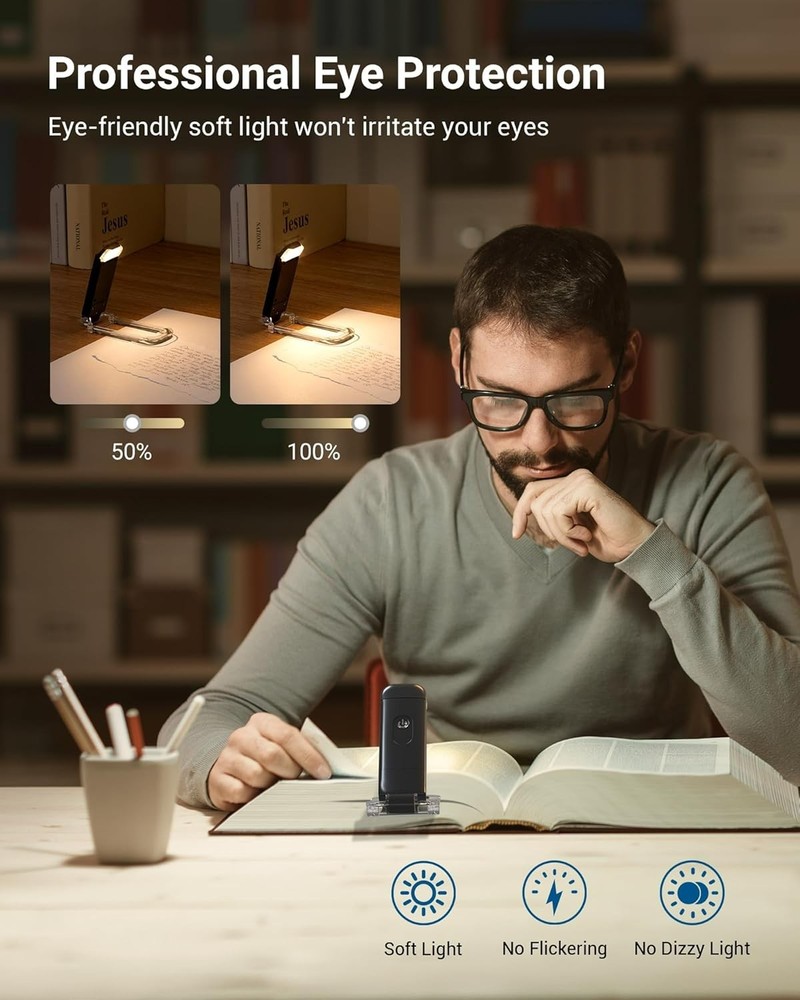 Compact Adjustable Brightness LED Clip-On Book Light - Perfect for Night Reading