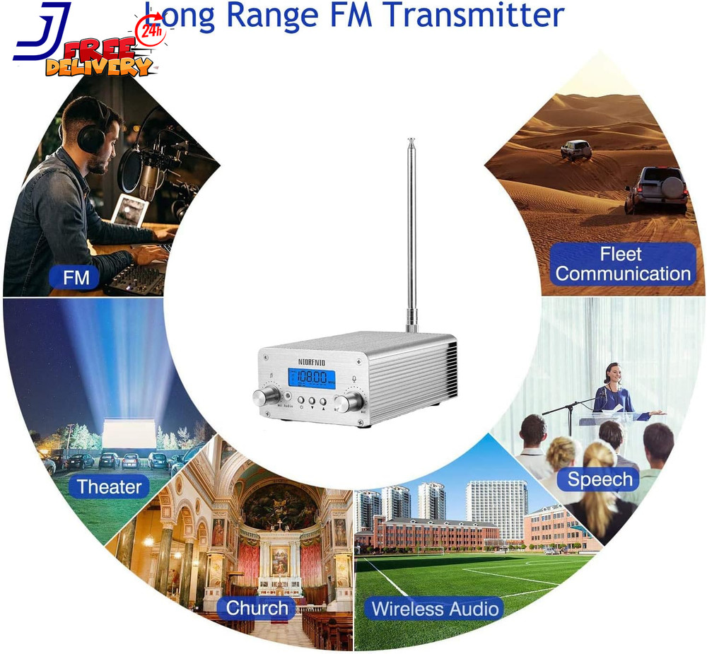 NIORFNIO 15W Fm Transmitter Bluetooth Wireless Stereo Broadcasting Range 87-108m
