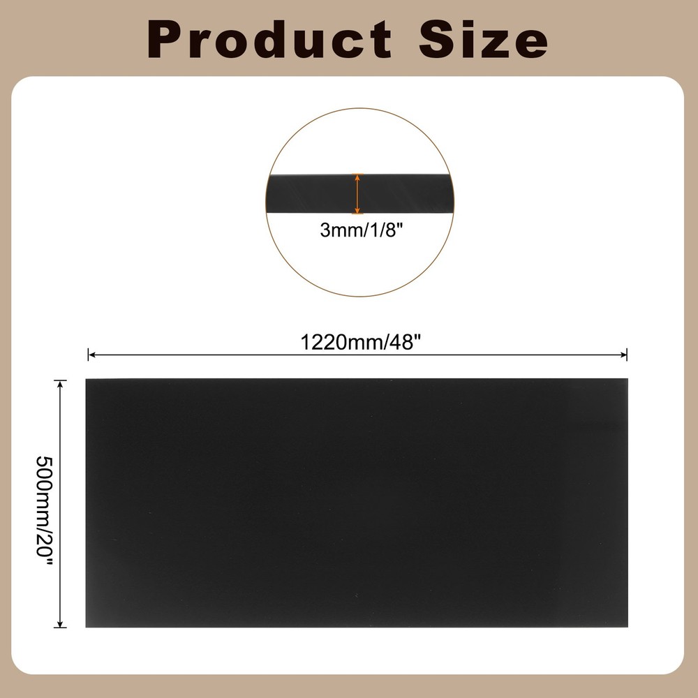 HDPE Plastic Sheet 1/8" Thick, 20" x 48" Polyethylene Plastic Blocks, Black