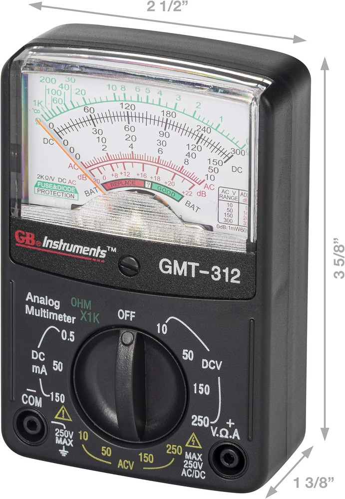 GMT-312 Analog Multimeter, 5 Function / 12 Range, 300V AC/DC, for AC / DC Voltag
