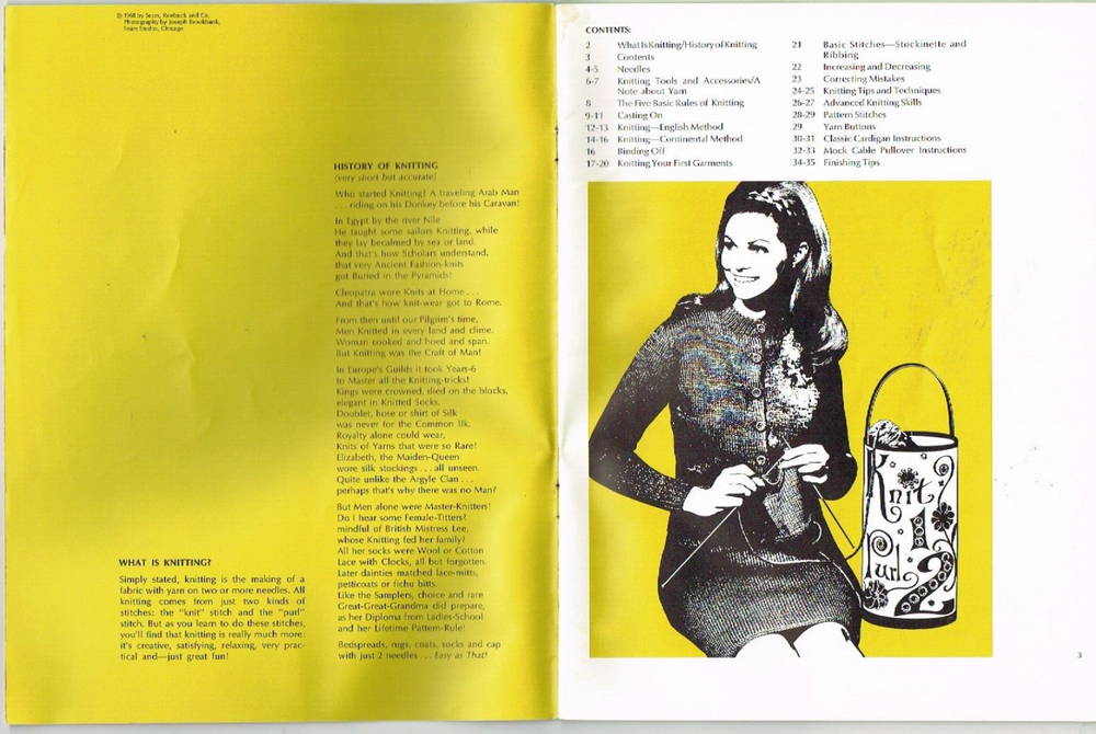 Sears Beginner's Knitting Book Basic Instructions 2 Patterns 1960's Vintage