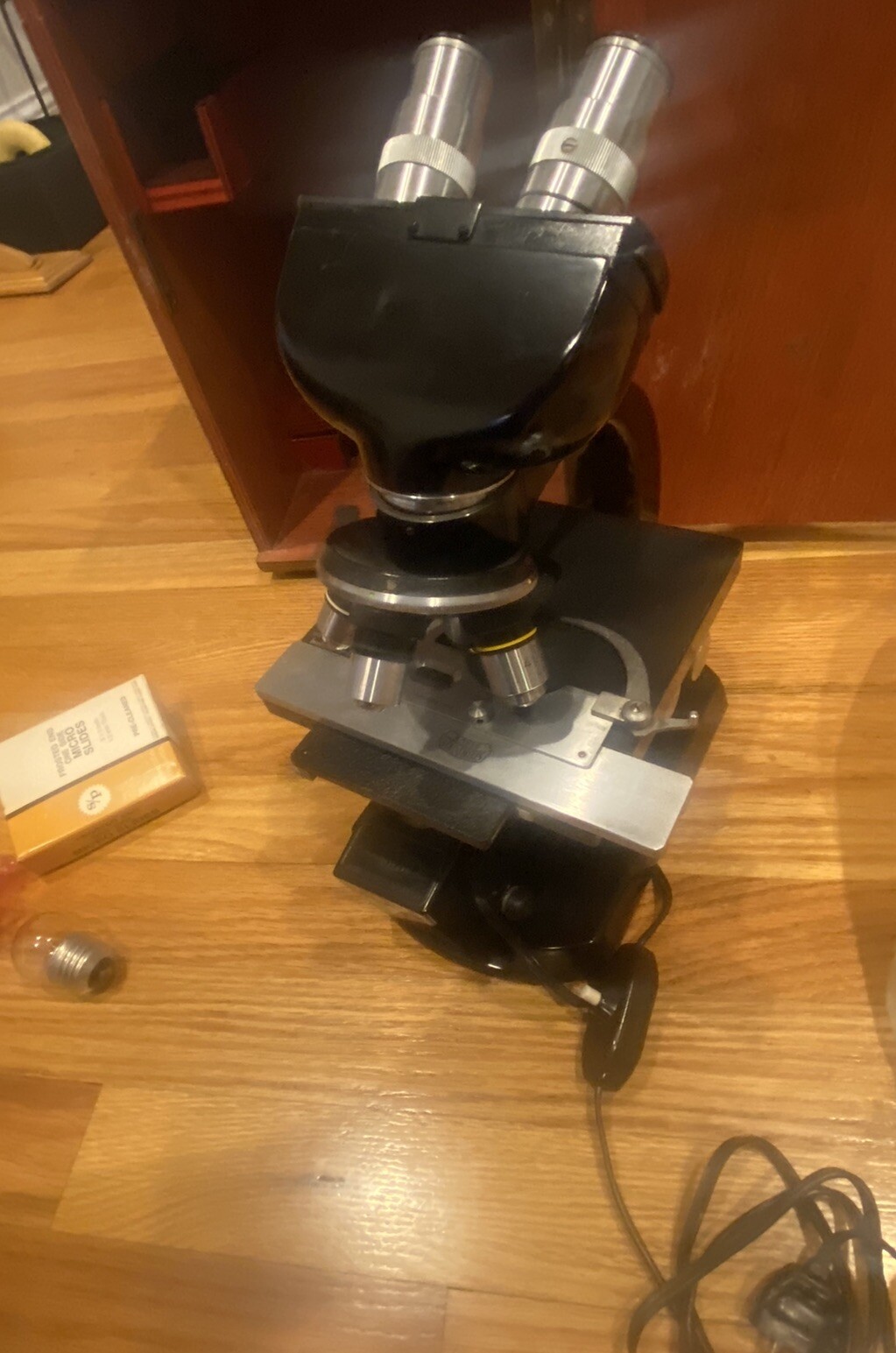 Vintage STEINDORFF BERLIN Binocular Microscope w Accessories & Wooden Case LOOK!