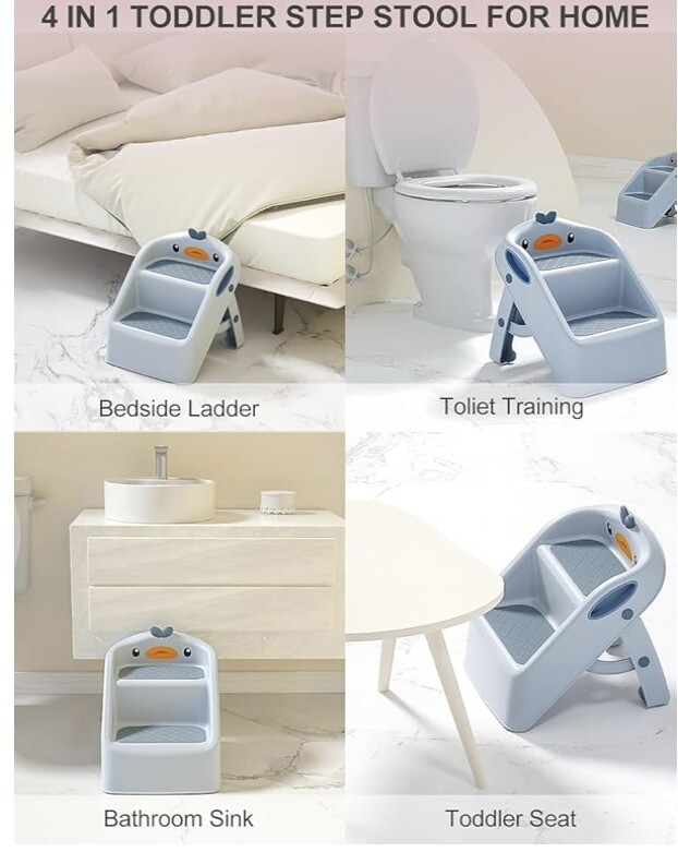Toddler Kids Step Stool for Bathroom Sink | Foldable 2 Step Stool for Kids Blue