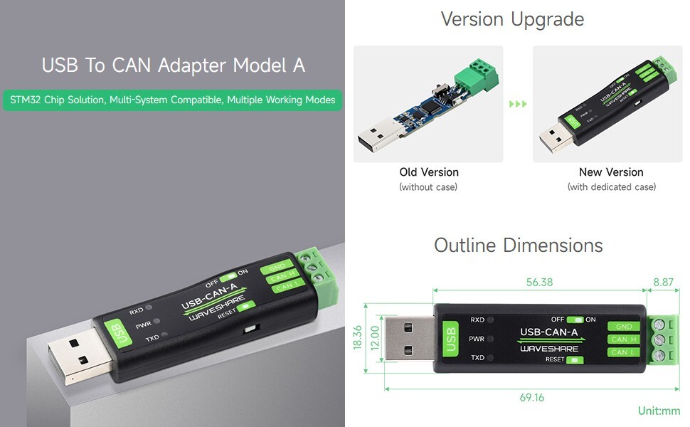Waveshare USB to CAN Adapter Model A STM32 Chip Solution Multiple Working modes