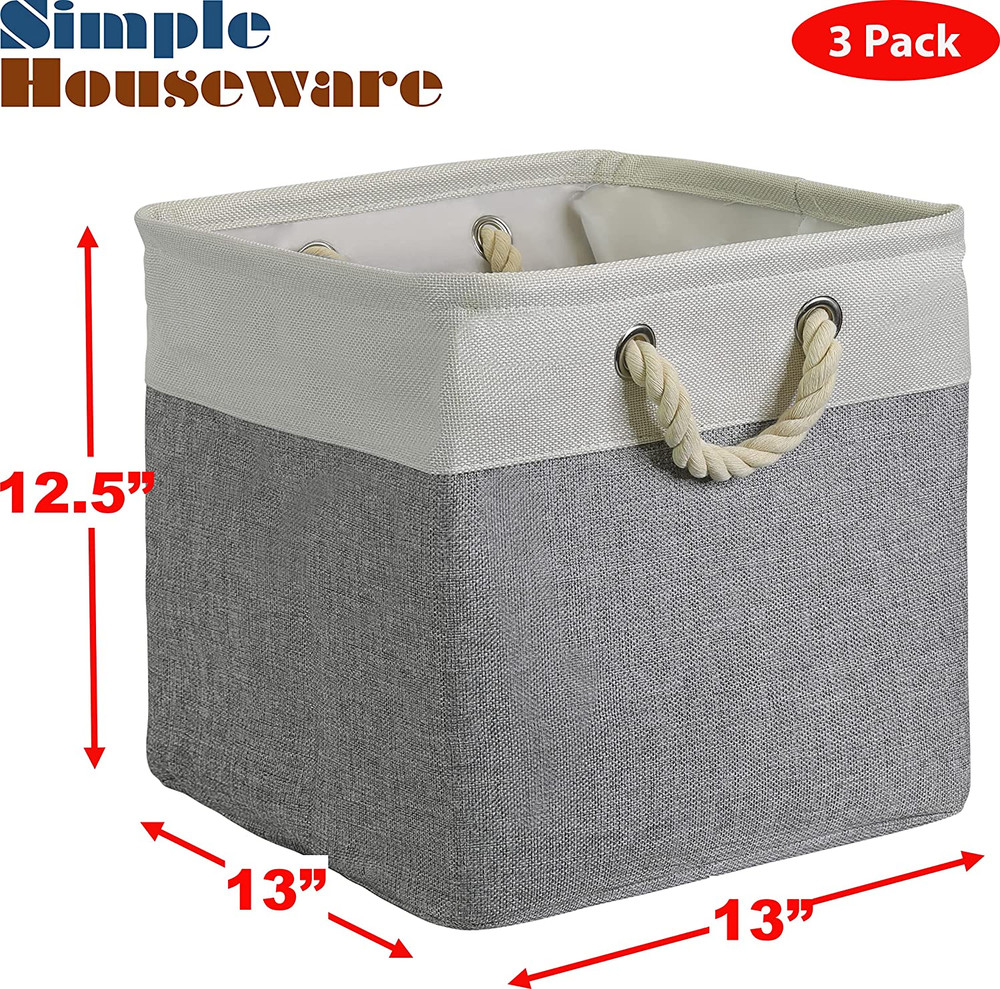 Fabric Storage Cubes, 13" x 13" Storage Bin, 3 Pack, Gray