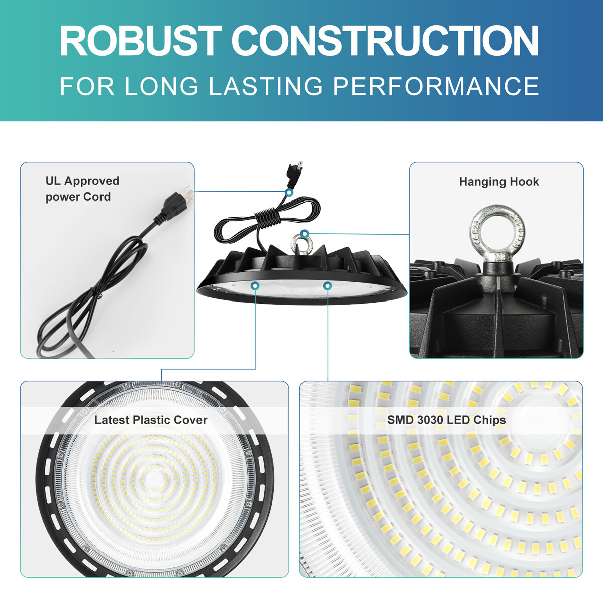 8Pcs UFO Led High Bay Light 300W Industrial Warehouse Commercial Led Shop Light