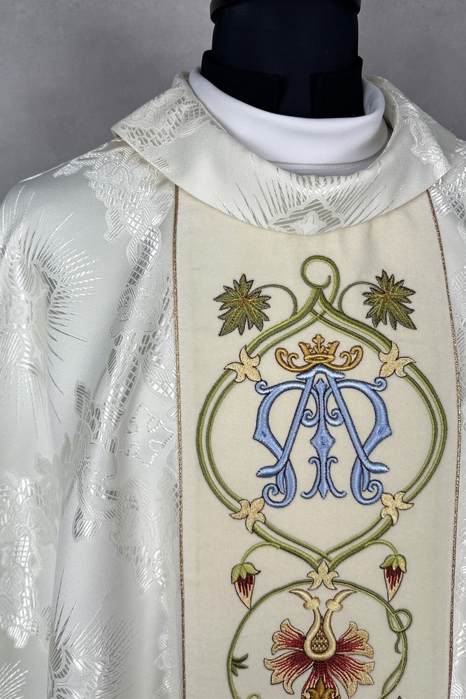 Marian CHASUBLE damask fabric, embroidered vestment