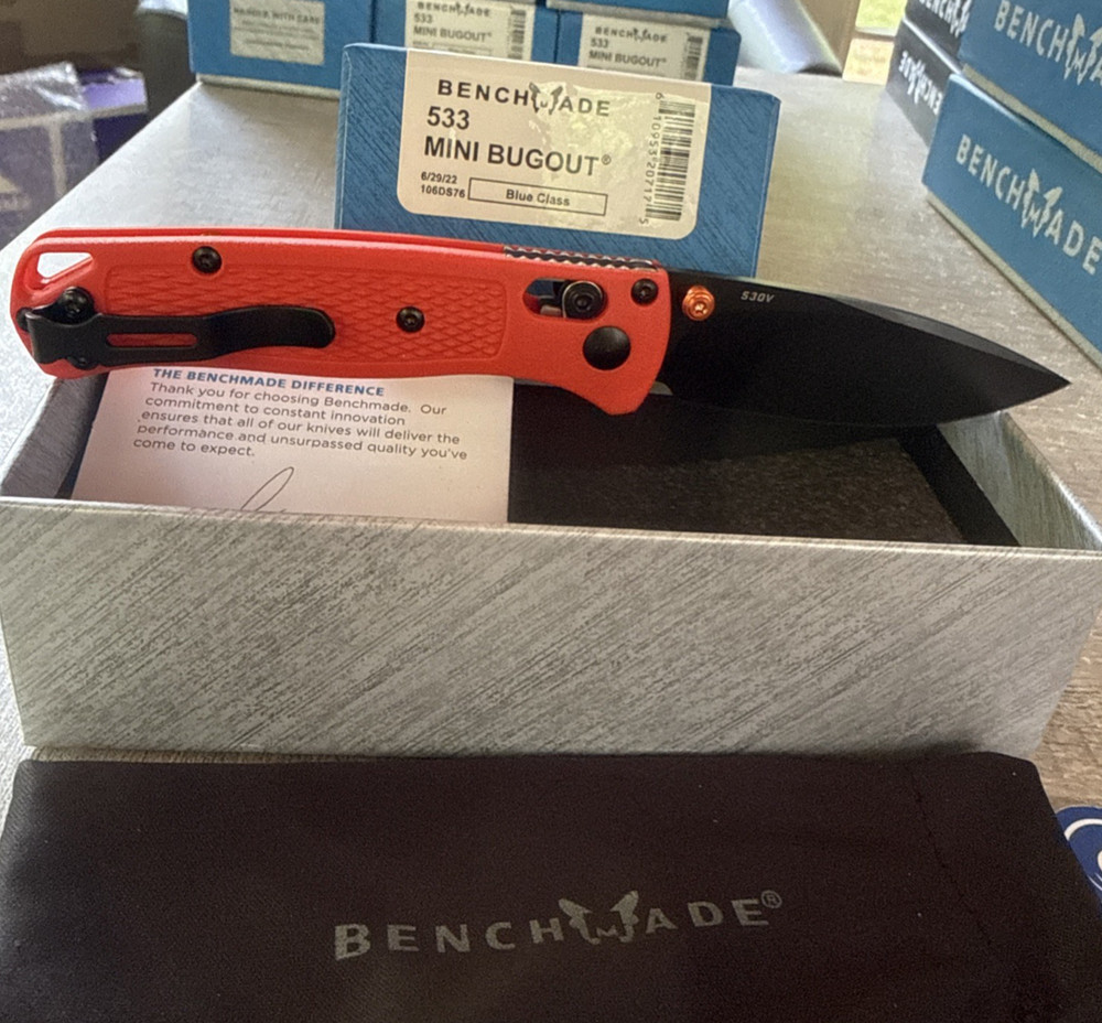 533 Mini Bugout AXIS Orange (2.8" Satin S30V) Authenticity Unverified...