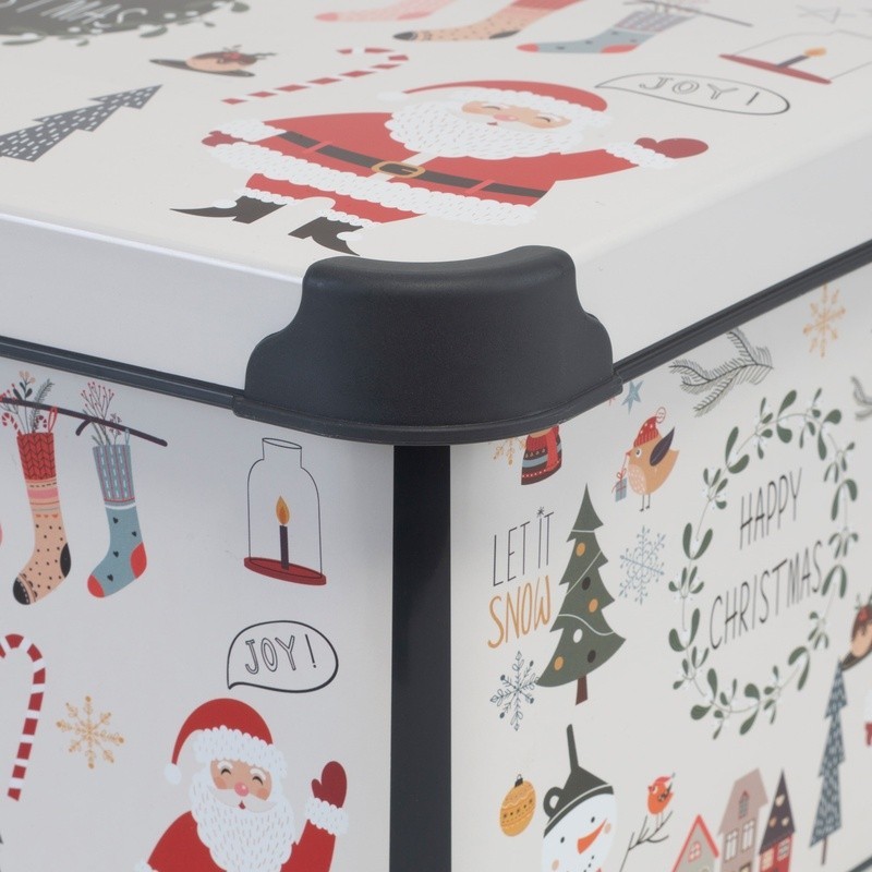 Happy Christmas Plastic Storage Tote Bin Stackable Holiday Décor Box W/ Lid New