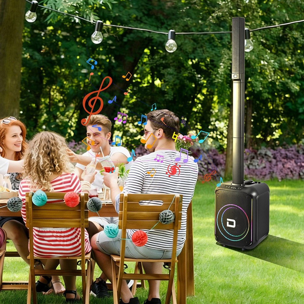 12"Portable Line Array Column PA System Sub Bass Bluetooth Mic Remote LED Lights