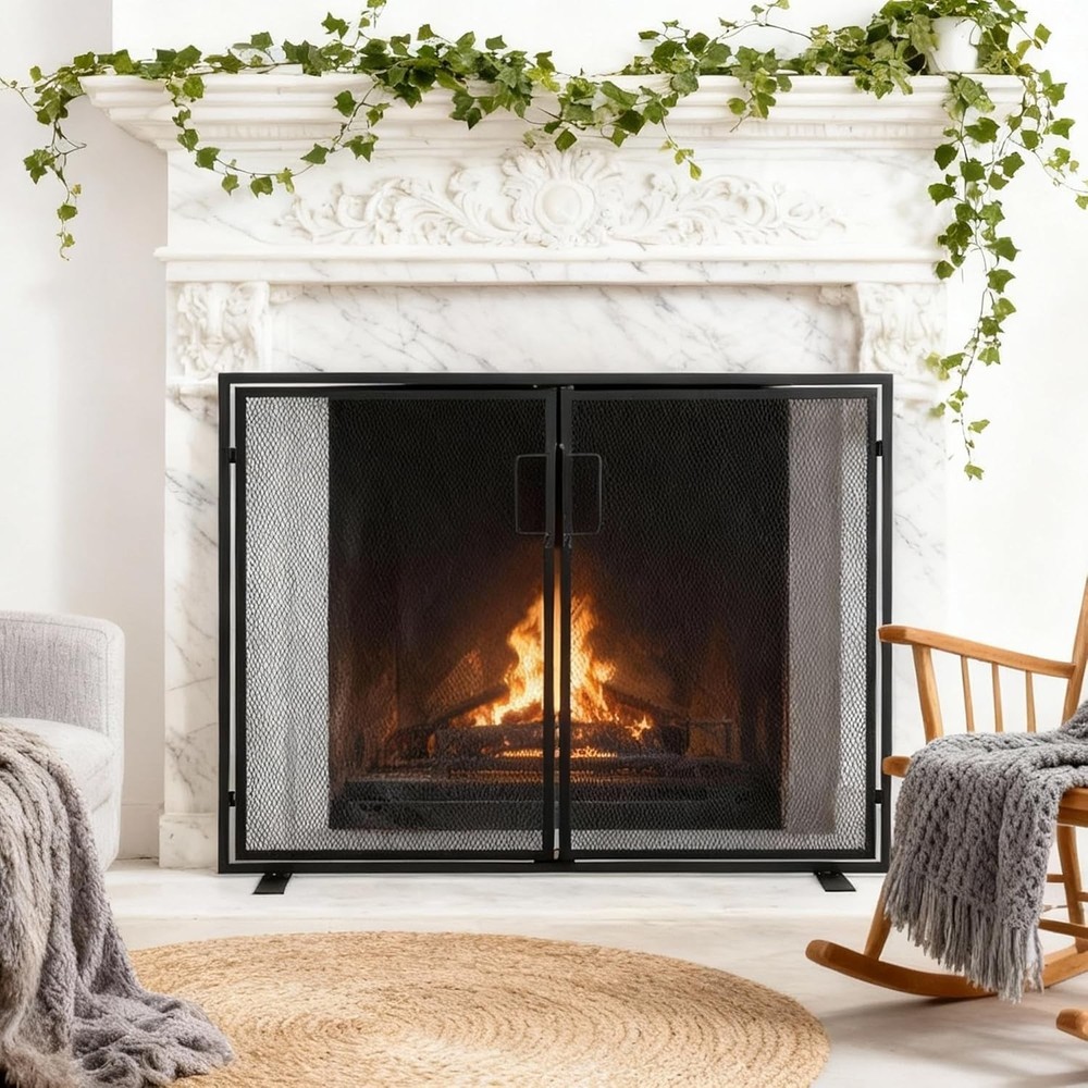 Spark Guard Cover Fireplace Screen 2 Panel Design for Preventing Ember Escape