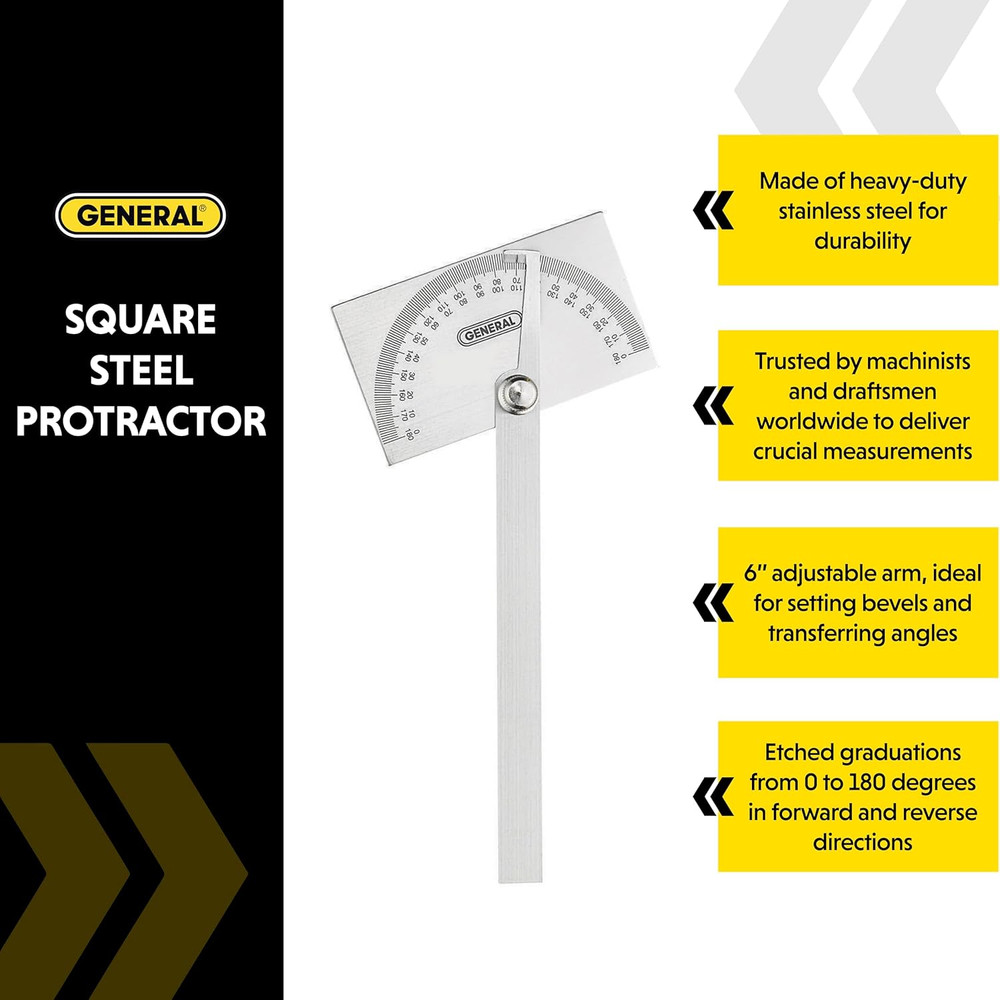 Angle Protractor #17 Stainless Steel Square Head - Measuring Tool for Carpenters