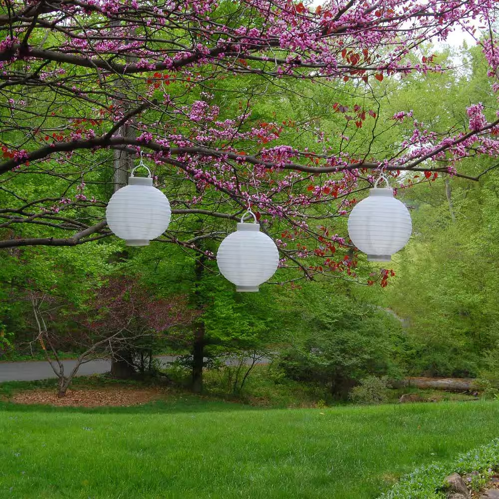 8 In. Solar White Nylon round Lantern (3-Pack)