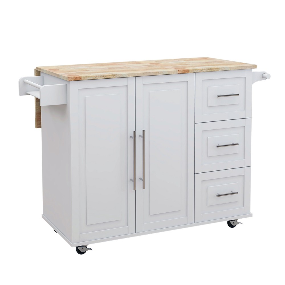 Kitchen Island with Spice Rack, Towel Rack and Extensible Solid Wood