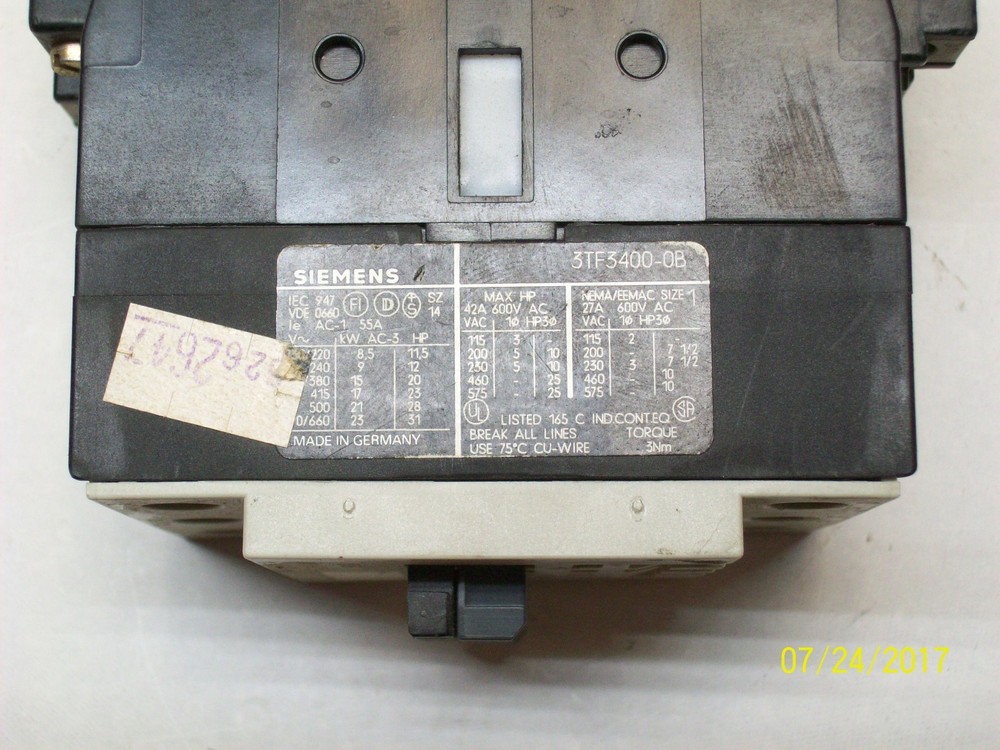 SIEMENS CONTACTOR , 3TF3400-0B
