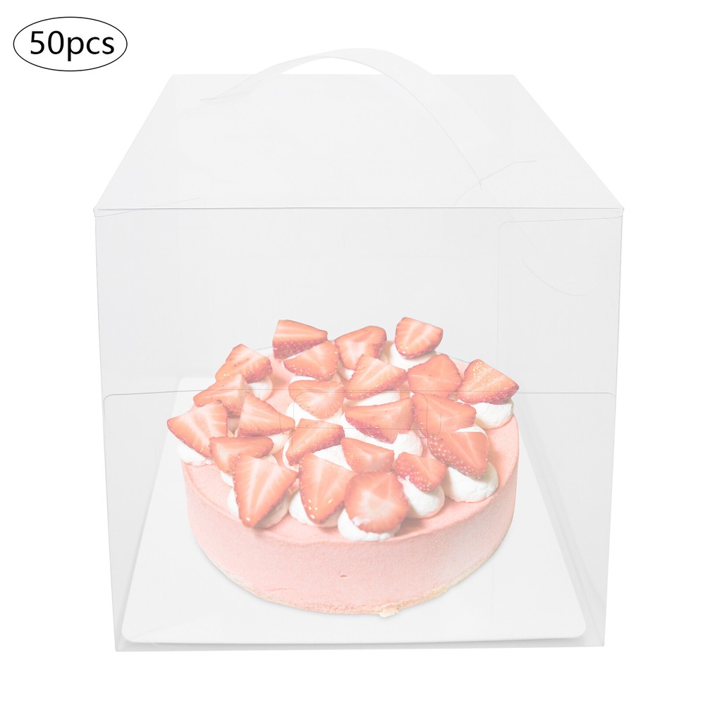 50 Pcs Clear Cake Boxes, Square Clear Cake Boxes, Cake Carrier with Handle