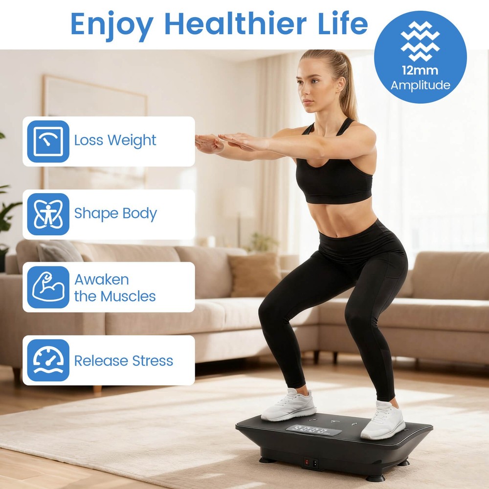 Vibration Plate Exercise Machine w/ Gravity Sensor, Remote Control, Bluetooth
