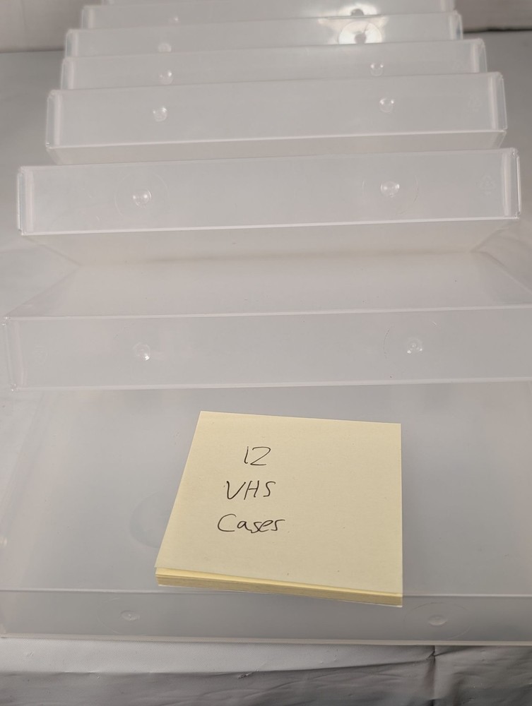 12 Clear Translucent Plastic VHS Tape Cases Storage Boxes Snap Closure Lot