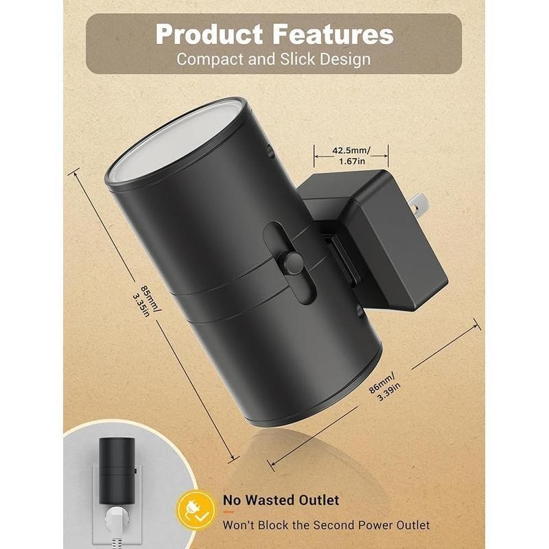 2 Pack Dimmable Night Light Plug in W/ Dusk To Dawn Sensor Adjustable Brightness
