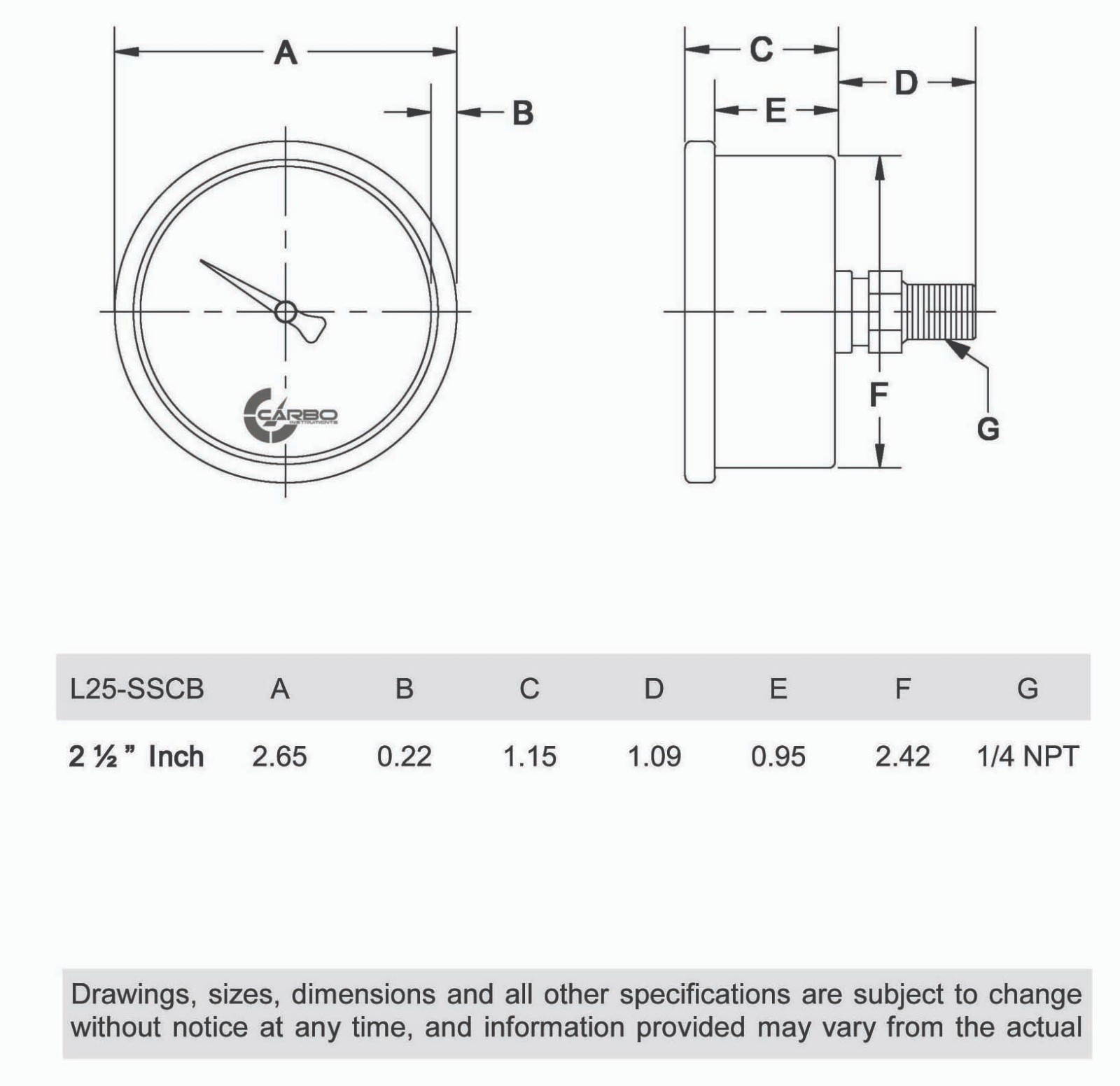 2.5" LIQUID FILLED PRESSURE GAUGE 0 - 100 PSI, STAINLESS STEEL CASE BACK MOUNT