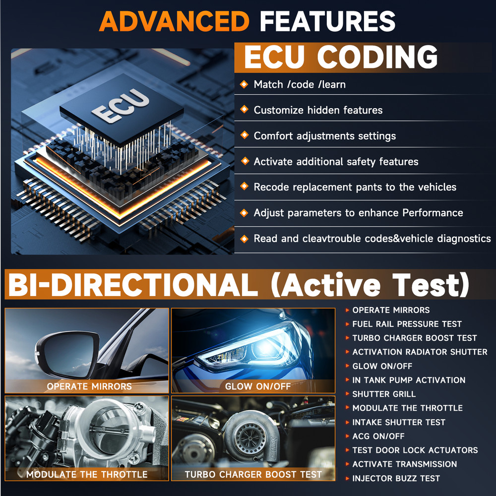 ANCEL HD Truck OBD Scanner Diagnostic Bidirectional Test E-CU Coding DPF Regen