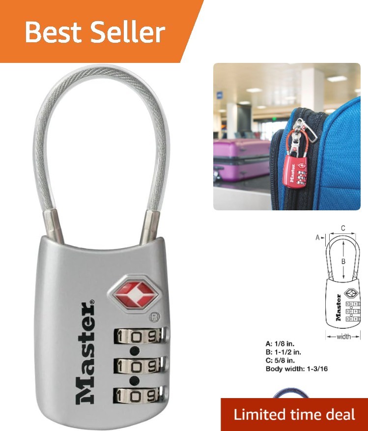 Customizable 3-Digit Combination TSA Lock for Travel Security, Assorted Colors