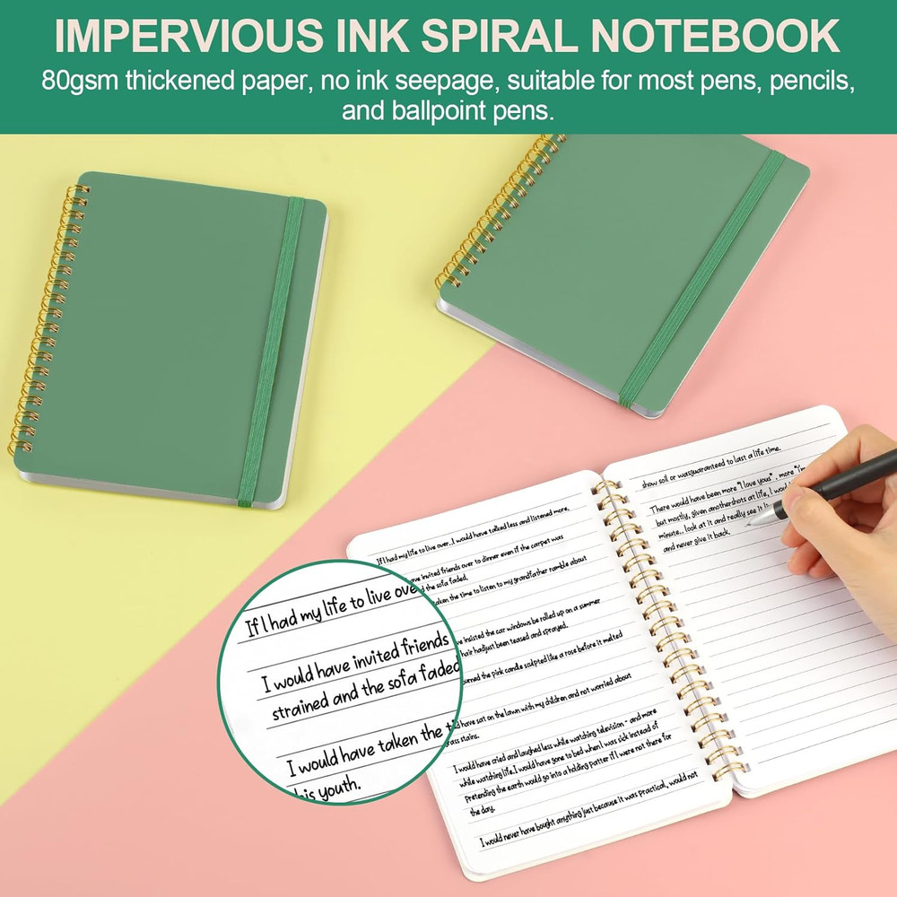 3 PCS Small Spiral Notebook 5x7, Notebooks for Note Taking, Green Spiral Journal