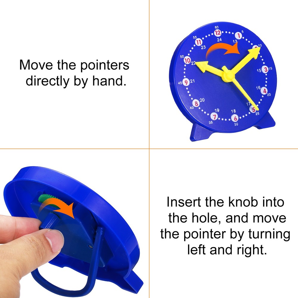 4" Teaching Watch, 2pcs 24 Hour 3 Indicators Grafted Movement for, Blue