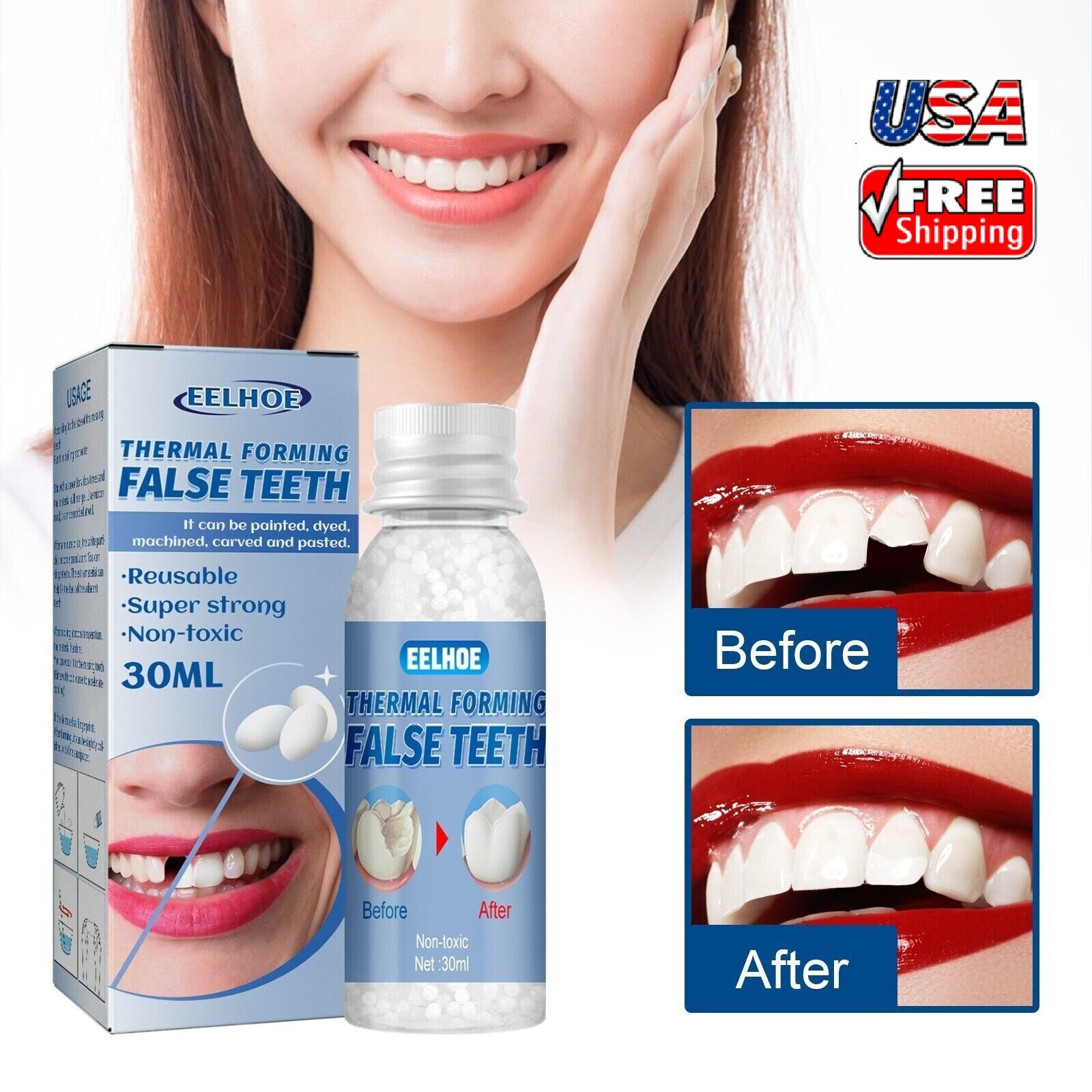 Resin False Teeth Solid Glue Temporary Tooth Gap Filler Tooth Repair Moldable US