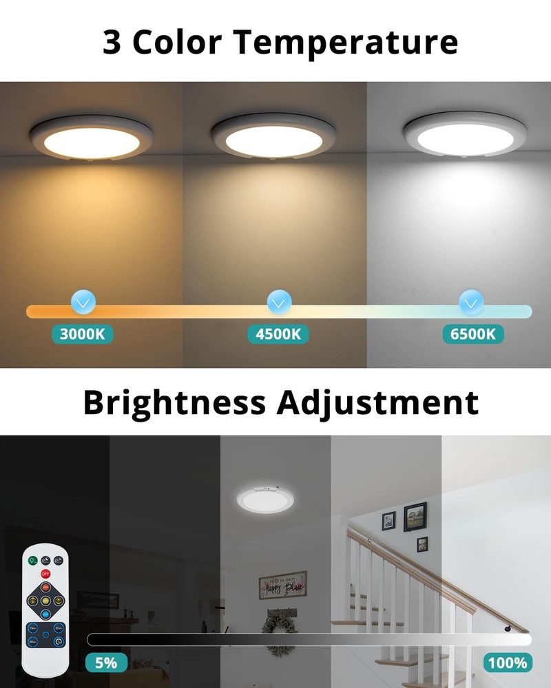 wowatt Battery Operated Ceiling Light Rechargeable Ceiling Lights with Remote...