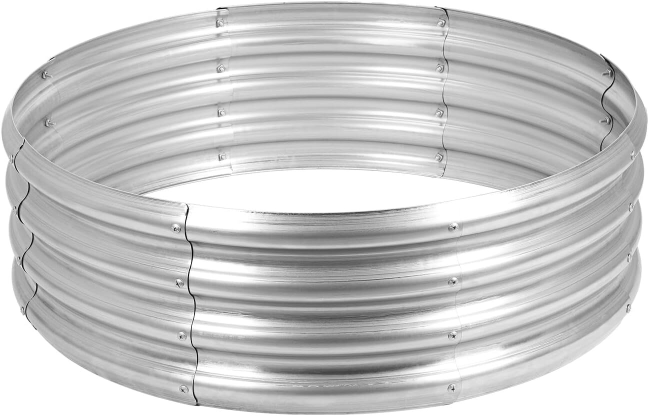 36" Silver Round Galvanized Steel Fire Ring Pit for Backyard, Camping, Bonfire