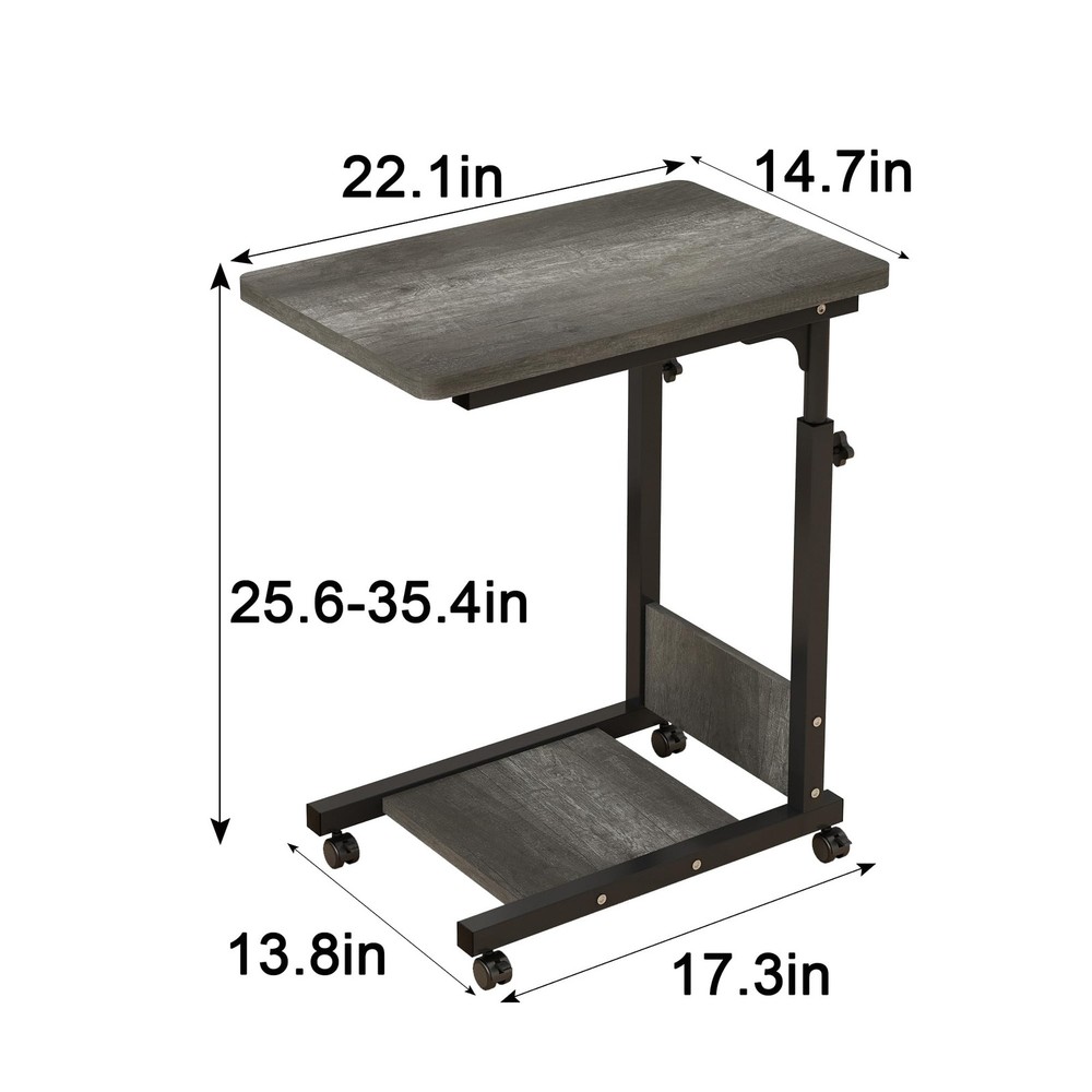Adjustable Height C Table Sofa Side Bedside Table with Wheels, Hospital Bed T...