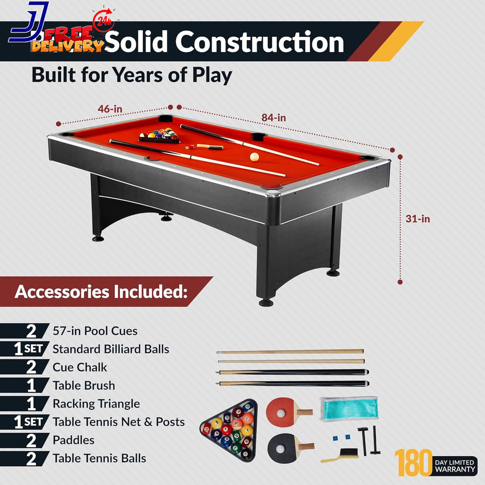 7 Foot Pool Table with Table Tennis Top Space Saving Ping Pong & Pool Table Comb