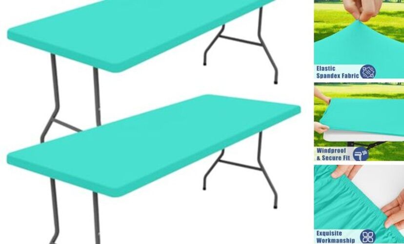 Spandex 4 Foot Rectangle Table Cloth 2 Pack, 48" x 24" (Rectangular) Aqua Blue