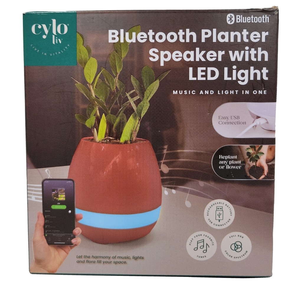 Bluetooth Planter Speaker With LED Light - Rechargeable, Cylo Liv