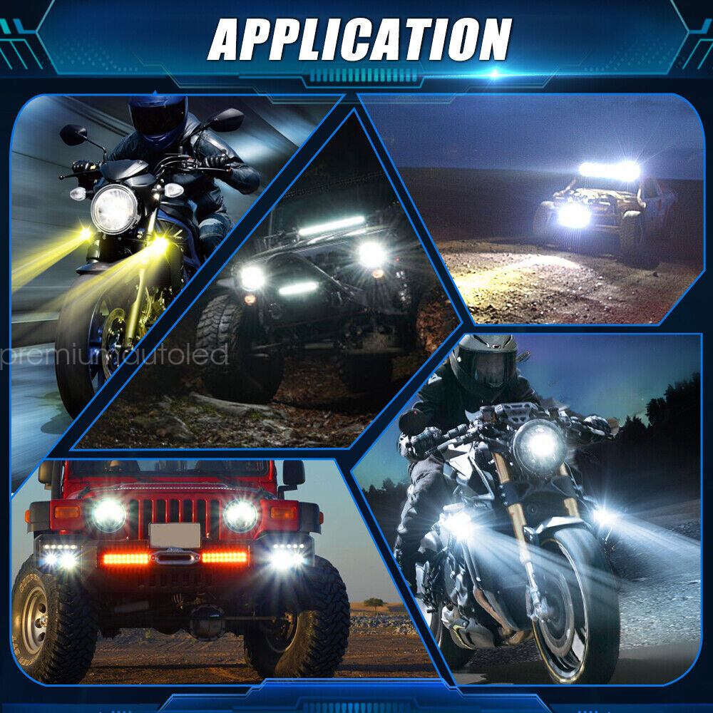 2Pc 3inch LED Spot Work Light Fog Lamp Driving Headlight Yellow White Motorcycle