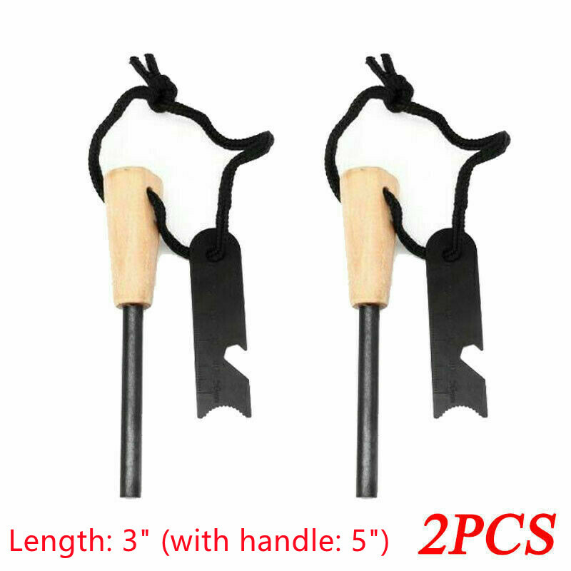 2Pc Fire Starter Flint Steel Striker Survival Kit Ferro Rod Outdoor Camping Tool