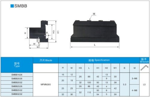 SMBB1626 Cutter holder+ SPB326 Cut off Cutting Blade 3mm Inserts Cutting Tool