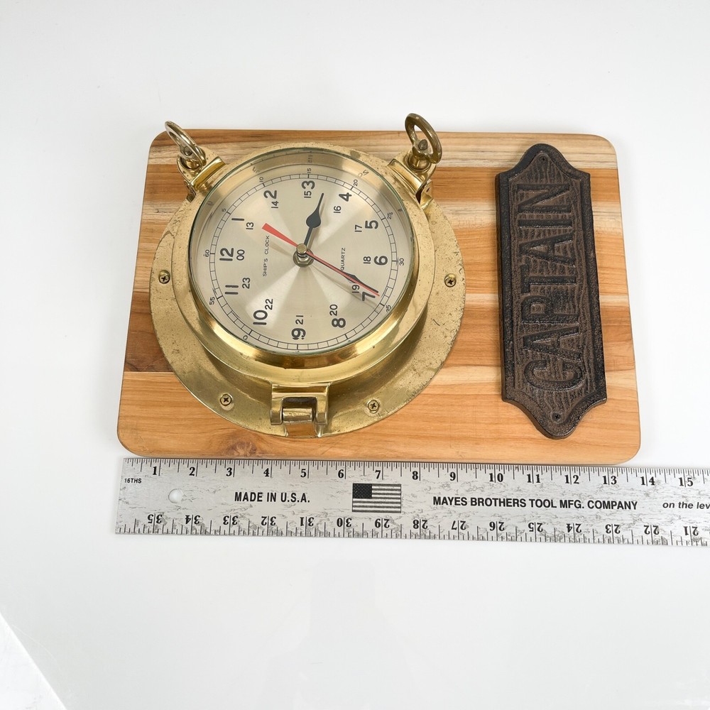 Vintage Captain Solid Brass Ships Porthole Wall Clock Maritime Nautical Schooner