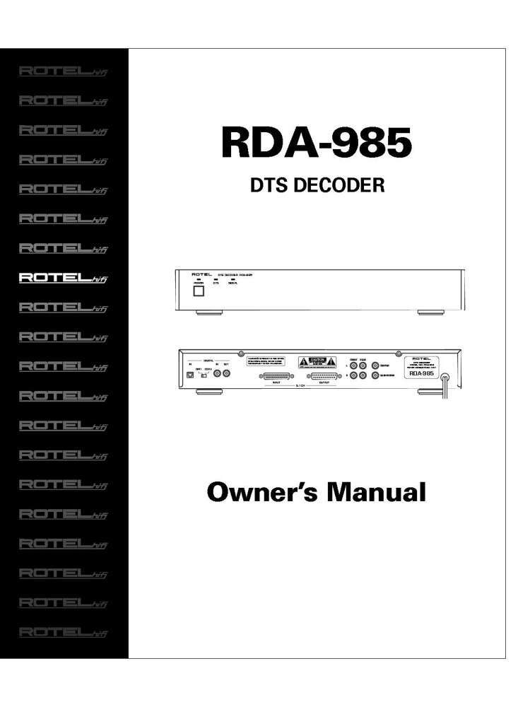 Rotel RDA-985 Surround Amplifier Owners Manual