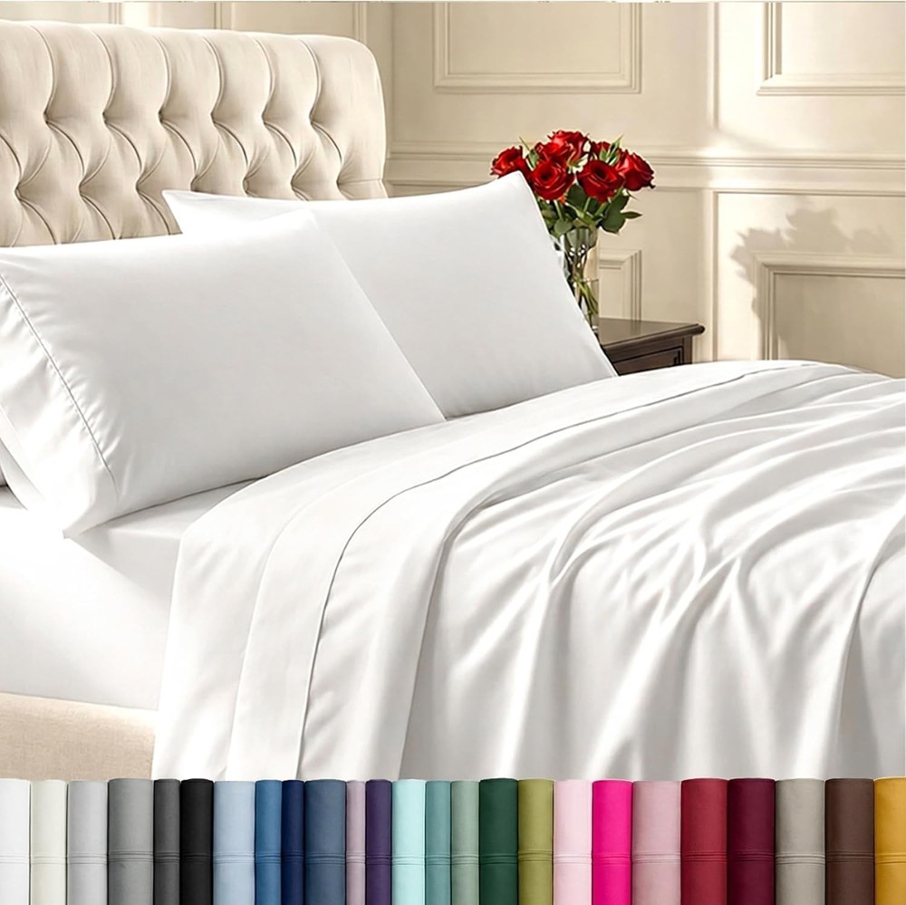Natural 100% Cotton Sheets Queen Size Bed Set - Soft 400 Thread Count Sateen,...