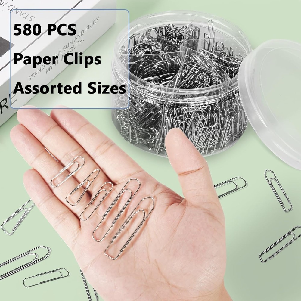 Paper Clips Assorted Sizes 580 PCS, Paperclips, Small Medium and Large (1.1", 1.