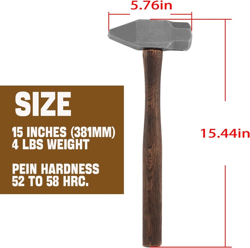 4LB Blacksmith Handmade Forge Hammer for Farrier, Knife Maker,Blacksmith Forging