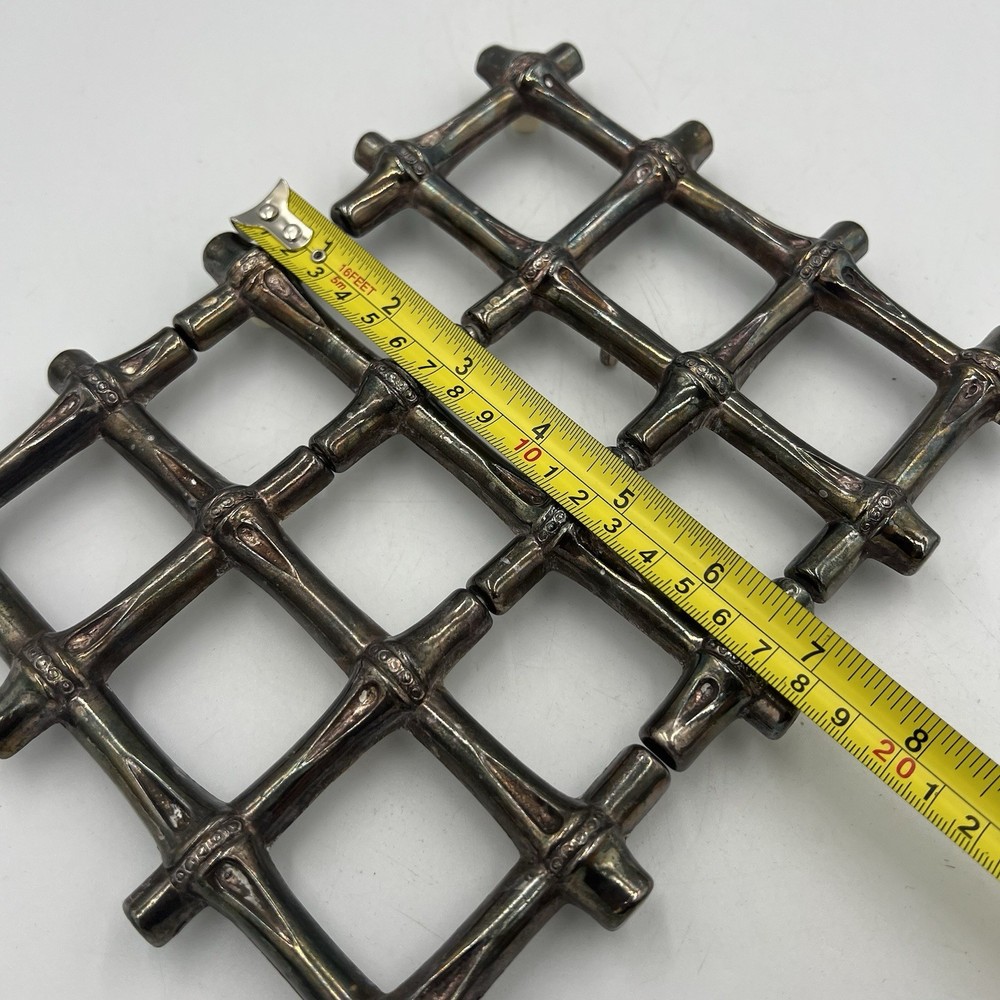 Leonard Silverplate Expanding Bamboo Trivet Italy VTG MCM