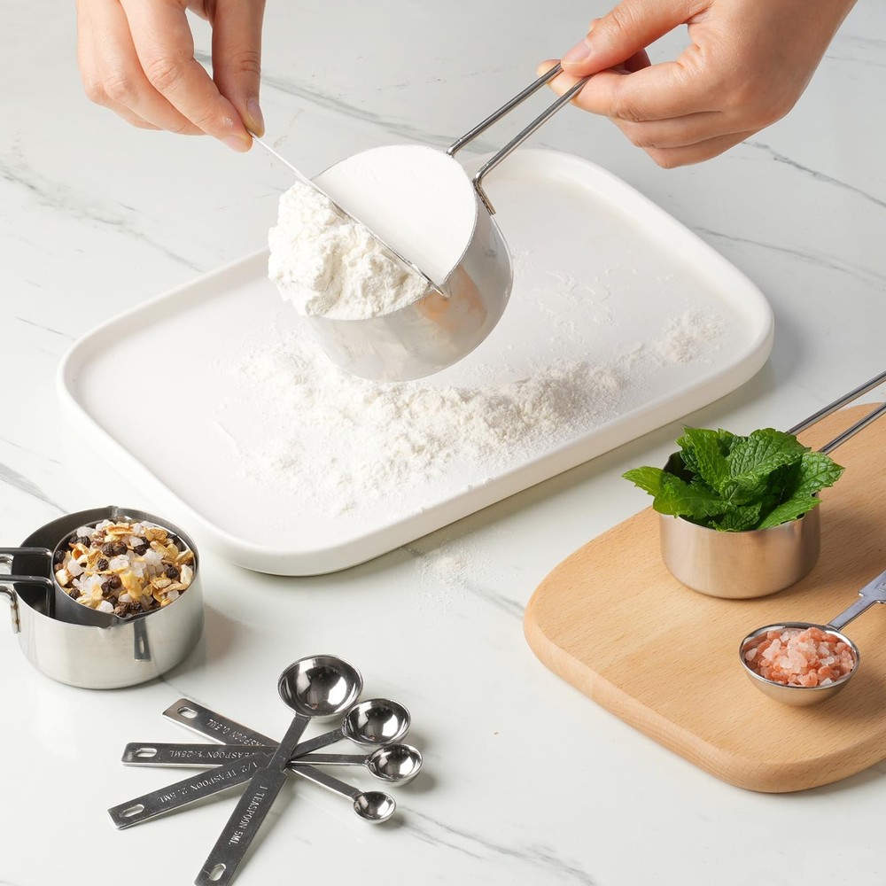 Stainless Steel Measuring Cups Spoons Set 10 Pc, Baking Essentials, Silver