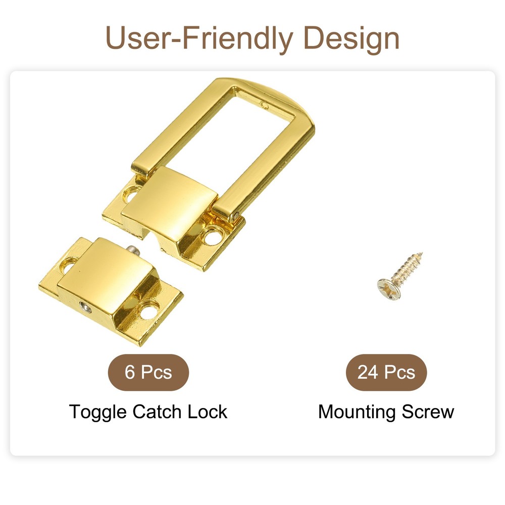 6pcs Toggle Catch Lock 1.2" x 1" Hasp Lock Latch Mini Hasp Clasp Bright Gold