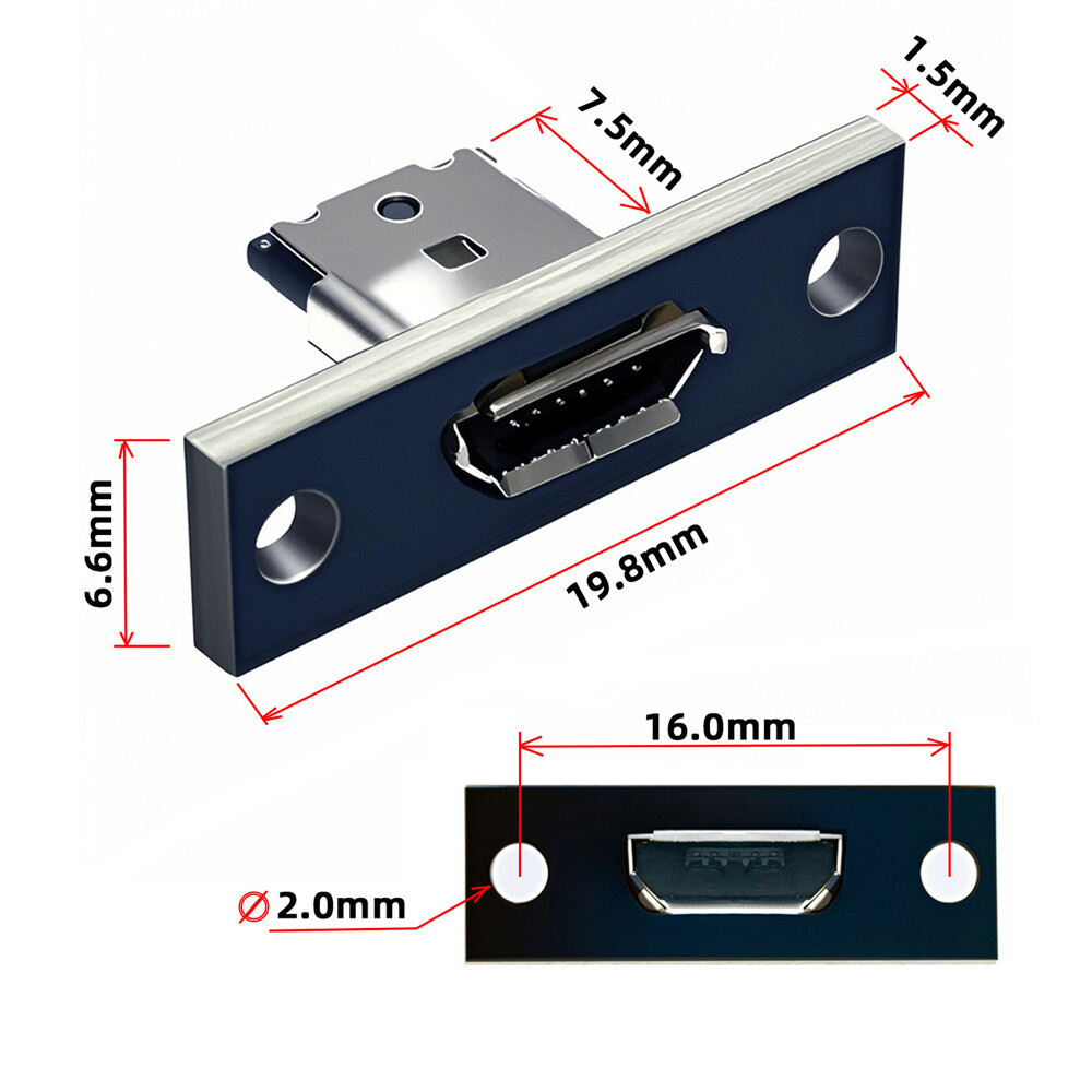 Micro-USB 5Pin Female Type-B Socket DIY OEM Connector Panel Mount Type USB 2.0