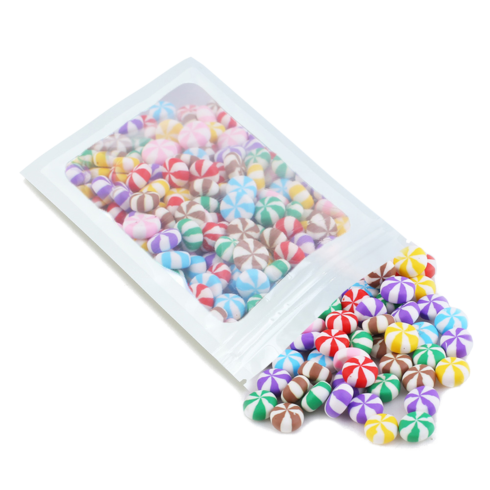 White Mylar Food Packaging Bags, Holographic Foil Snack Bags with Clear Window