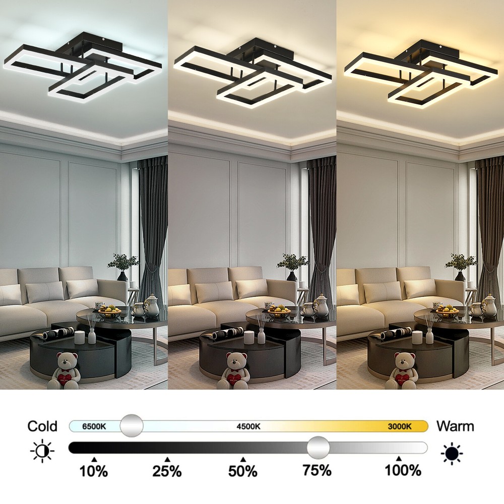Ceiling Light Black Square Flush Mount Remote Control Dimmable Rectangle