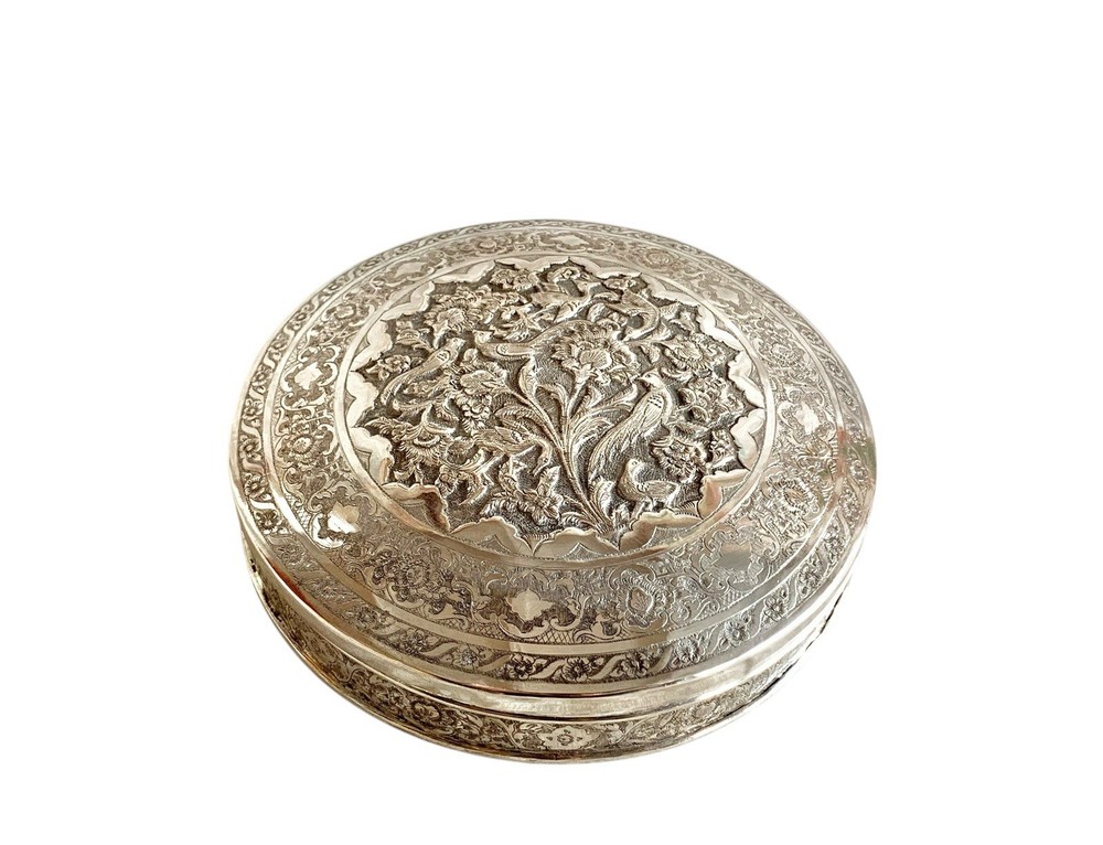 Antique Islamic Perisan Solid Silver 84 Box Engraved Galamzani Signed